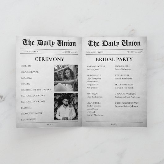 Zeitungsartikel: Gedecktes Hochzeitsprogramm Programm (Innenseite)