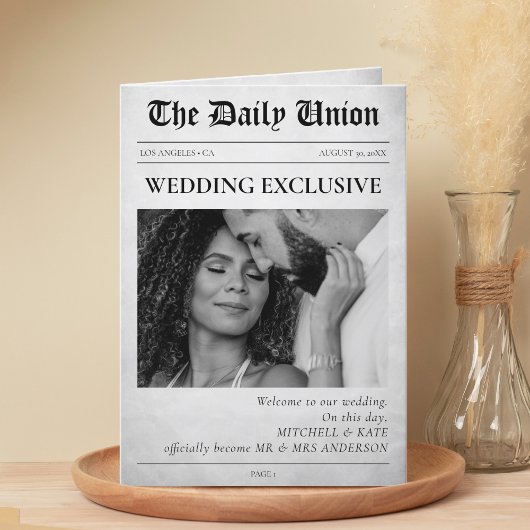 Zeitungsartikel gefaltetes Hochzeitsprogramm Programm