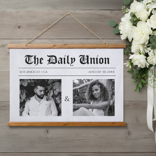 Zeitungsartikel Hochzeit Wandteppich Mit Holzrahmen