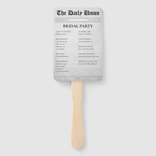 Zeitungsartikel Hochzeitsprogramm Fächer (Rückseite)