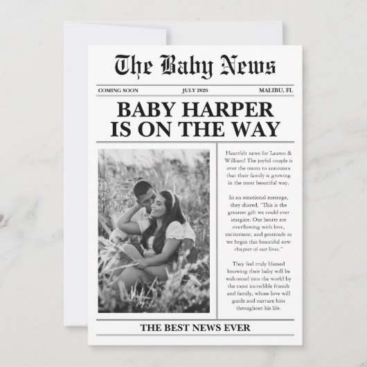 Zeitungsbaby erwartet Schwangerschaftsankündigung Einladung (Vorderseite)