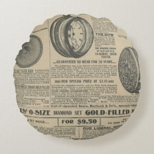 Zeitungsdesign im Vintage-Stil Rundes Kissen