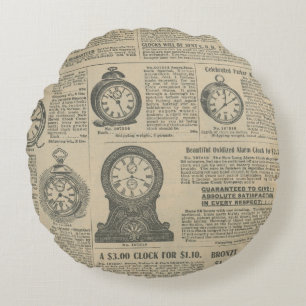 Zeitungsdesign im Vintage-Stil Rundes Kissen