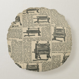 Zeitungsdesign im Vintage-Stil Rundes Kissen
