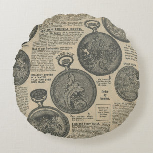 Zeitungsdesign im Vintage-Stil Rundes Kissen