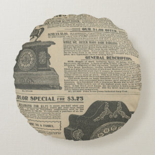 Zeitungsdesign im Vintage-Stil Rundes Kissen