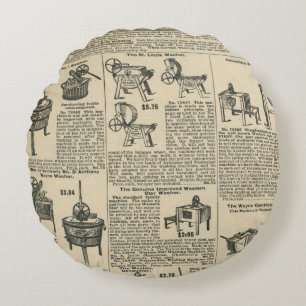 Zeitungsdesign im Vintage-Stil Rundes Kissen