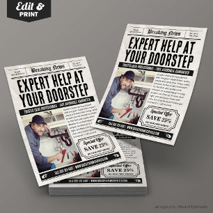 Zeitungsdienste-Flyer, Retro-Werbung für kleine Un Flyer