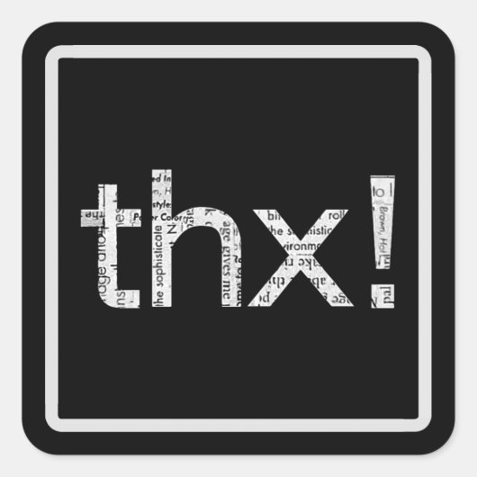 Zeitungsdrucke "THX" Typografie-Aufkleber Quadratischer Aufkleber (Vorderseite)