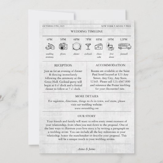 Zeitungseinladung zur Hochzeit Niedlich Einladung (Rückseite)