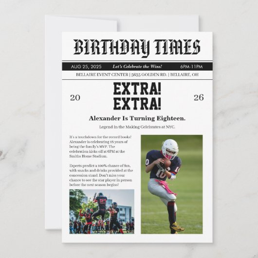 Zeitungsfußball-Geburtstag Einladung (Vorderseite)