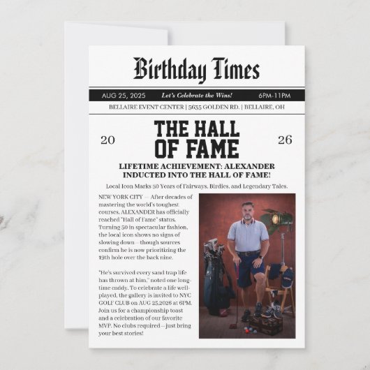 Zeitungsgolf 50. Geburtstag Einladung (Vorderseite)