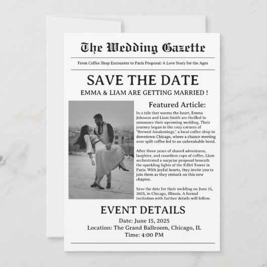 Zeitungshochzeit rettet das Datum Save The Date (Vorderseite)
