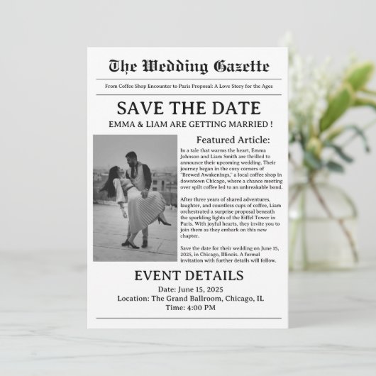 Zeitungshochzeit rettet das Datum Save The Date (Stehend Vorderseite)