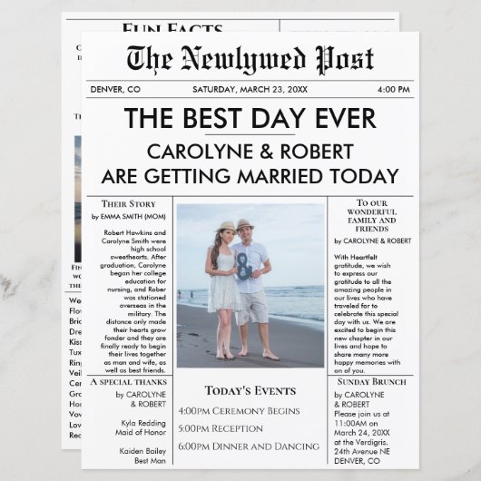 Zeitungshochzeitprogramm (Vorne/Hinten)