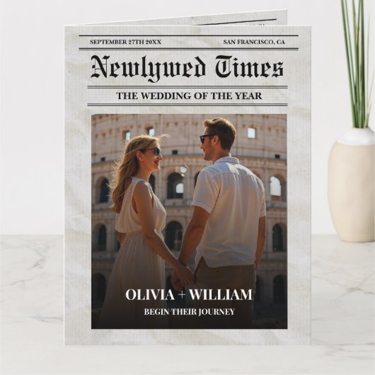 Zeitungshochzeitprogramm Vintage Einmalzeitschrift Karte (Vorderseite)