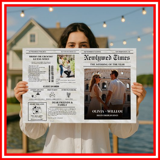 Zeitungshochzeitprogramm Vintage Einmalzeitschrift Karte