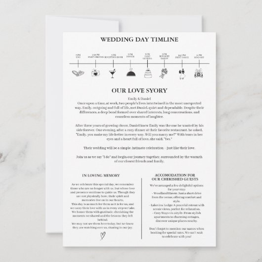 Zeitungsinformationen Zeitleiste Foto Hochzeit Einladung (Rückseite)