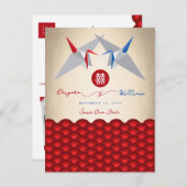 Zeitungskrane Origami-Scallop-Hochzeit speichern d Ankündigungspostkarte (Vorne/Hinten)