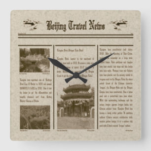 Zeitungsmauer Quadratische Wanduhr