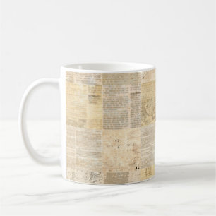 Zeitungspapier Grunge gealtertes Zeitungsdruckmust Kaffeetasse