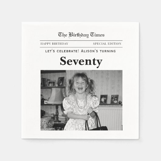 Zeitungspapier Servietten zum 70. Geburtstag (Vorderseite)