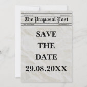 Zeitungsschwarz-Weiß-Spaß-Foto Save the Date Einladung (Rückseite)