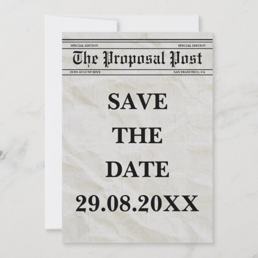 Zeitungsschwarz-Weiß-Spaß-Foto Save the Date Einladung (Rückseite)