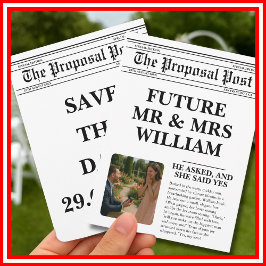 Zeitungsschwarz-Weiß-Spaß-Foto Save the Date Einladung