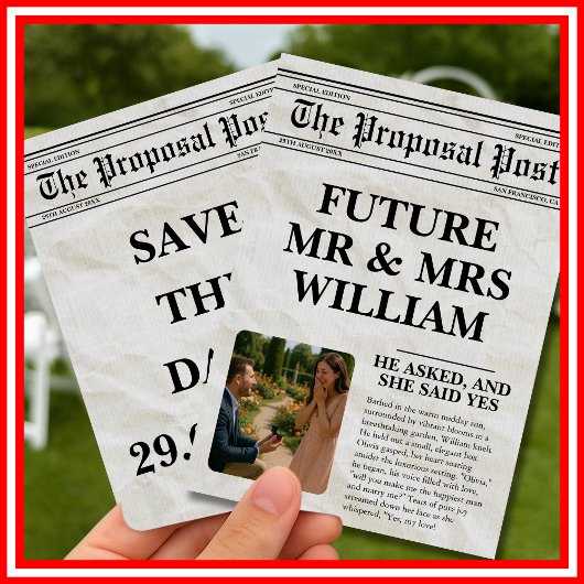 Zeitungsschwarz-Weiß-Spaß-Foto Save the Date Einladung