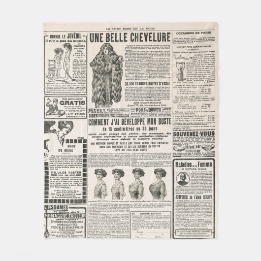 Zeitungsseite mit antiker Werbung Fleecedecke (Vorderseite)