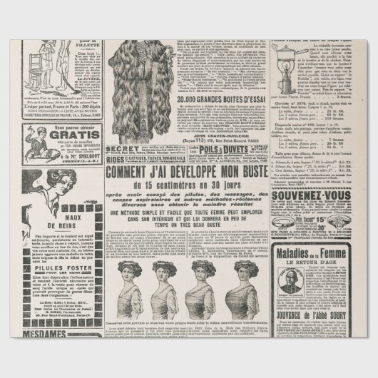 Zeitungsseite mit antiker Werbung Geschenkpapier (Flach)