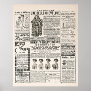 Zeitungsseite mit antiker Werbung Poster