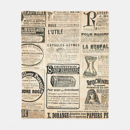 Zeitungsseite mit Werbung - Vintage Gravur Fleecedecke (Vorderseite)