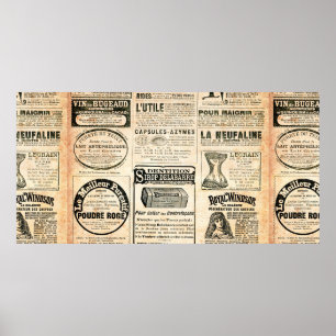 Zeitungsseite mit Werbung - Vintage Gravur Poster