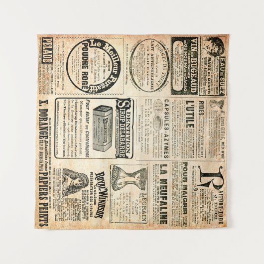 Zeitungsseite mit Werbung - Vintage Gravur Wandteppich (Vorderseite (Horizontal))