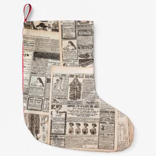 Zeitungsseiten mit antiker Werbung. Frau Kleiner Weihnachtsstrumpf