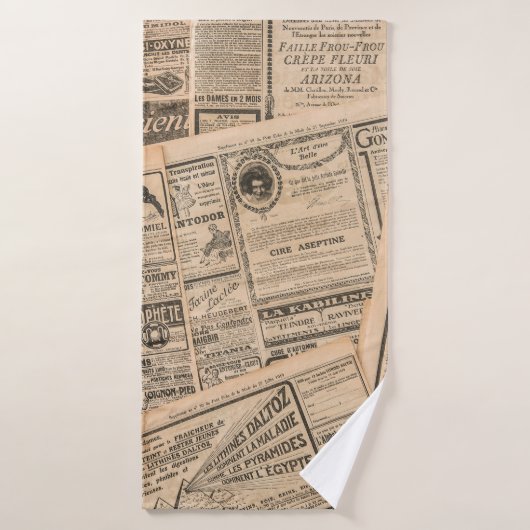 Zeitungsseiten mit antiker Werbung. Vintag Badehandtuch (Badehandtuch)