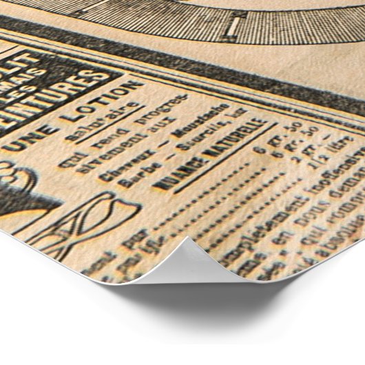 Zeitungsseiten mit antiker Werbung. Vintag Poster (Ecke)