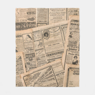 Zeitungsseiten mit antiker Werbung. Vintage Fleecedecke