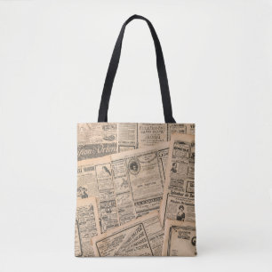Zeitungsseiten mit antiker Werbung. Vintage Tasche