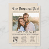 Zeitungsstil Creme Brown Save the Date Foto (Vorne/Hinten)