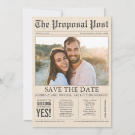Zeitungsstil Creme Brown Save the Date Foto