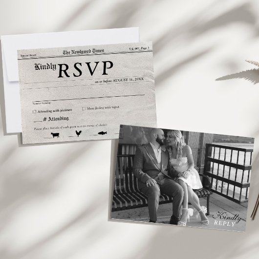 Zeitungsstil Foto Hochzeitskarte RSVP-Karte RSVP Karte