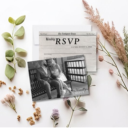Zeitungsstil Foto Hochzeitskarte RSVP-Karte RSVP Karte