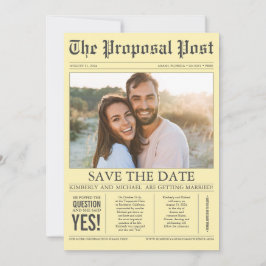 Zeitungsstil Gelbes Save the Date Foto