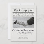 Zeitungsstil-Hochzeit Save the Date (Vorderseite)