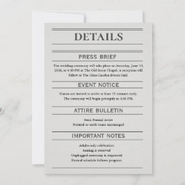 Zeitungsstil-Hochzeitsdetailskarte