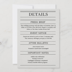 Zeitungsstil-Hochzeitsdetailskarte