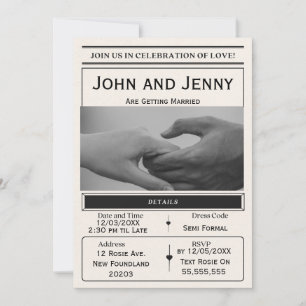 Zeitungsstil-Hochzeitseinladung   Anpassbar  Einladung